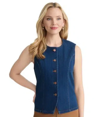 Jones New York Womens Striped Denim Vest In Blue