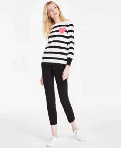 Jones New York Womens Striped Heart Boat Neck Sweater Stretch Twill Cropped Pull On Pants