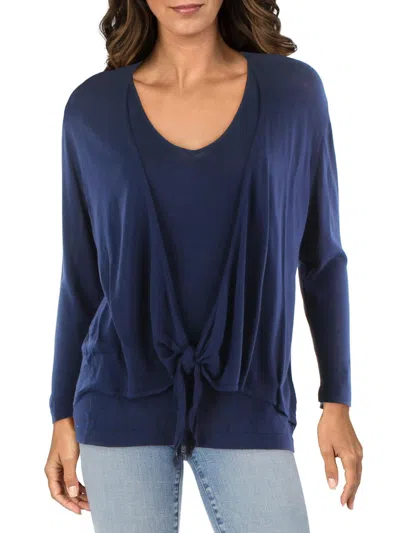 Jones New York Womens Tie Front V-neck Pullover Sweater In Blue