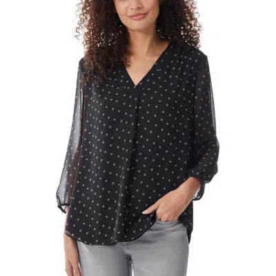 Jones New York Womens V Neck Printed Blouse In Jones Black,jones White