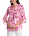 Jones New York Petite Paisley-print V-neck Bell-sleeve Top In Pink