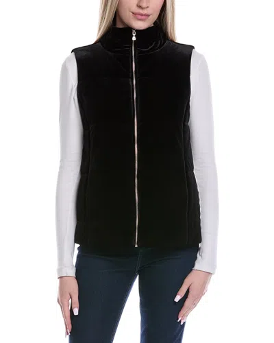 Jones New York Zip Front Quilted Velvet Vest In Black