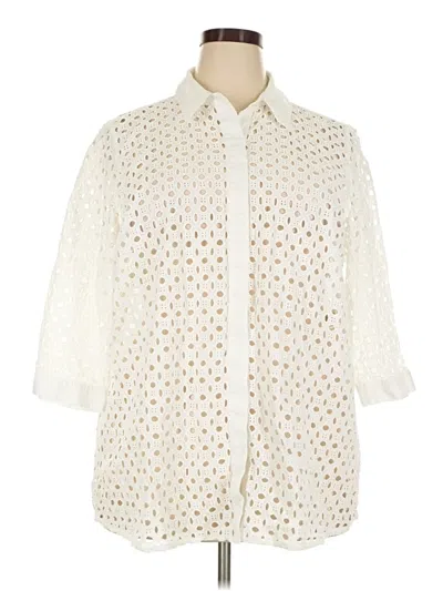 Pre-owned Jones Studio 3/4 Sleeve Button Down Shirt In Ivory