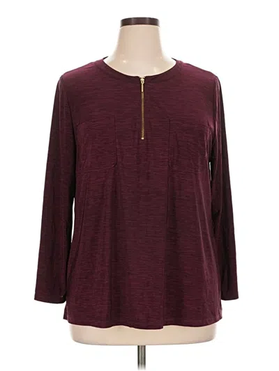 Pre-owned Jones Studio Long Sleeve Top Burgundy Crew Neck Tops