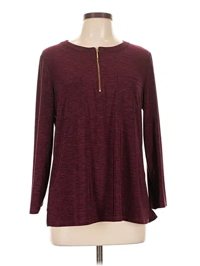 Pre-owned Jones Studio Long Sleeve Top Burgundy Keyhole Neckline Tops