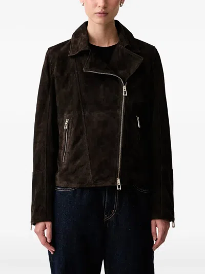 Joop Asymmetric-zip Calf Suede Jacket In Brown