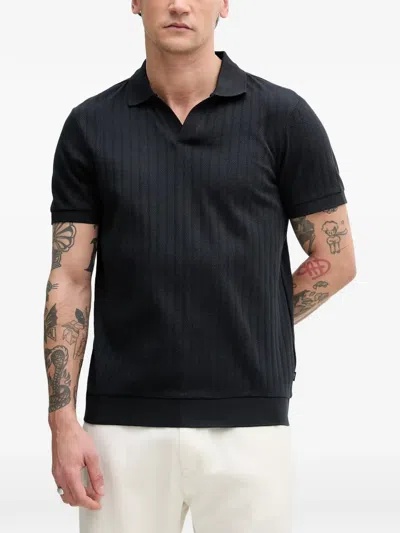 Joop Baronito Vertical-stripe Polo-collar T-shirt In Black