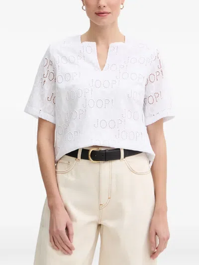 Joop Beljana Broderie-anglaise Logo-print Top In White