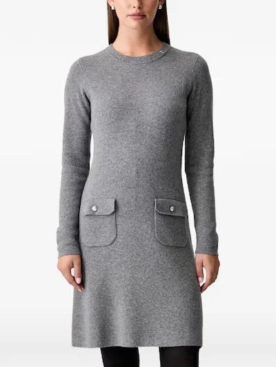 Joop Button-pocket Long-sleeve Mini Dress In Gray