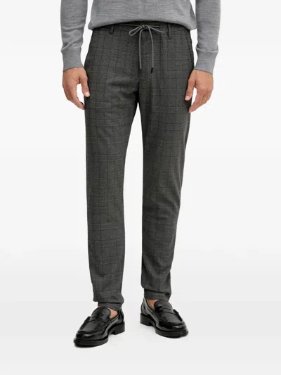 Joop Check Drawstring Trousers In Gray