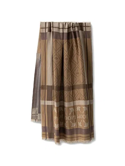 Joop Cornflower Logo-print Fringed Scarf In Brown