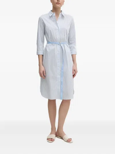 Joop Dominique Striped-belted Shirt Midi Dress In White