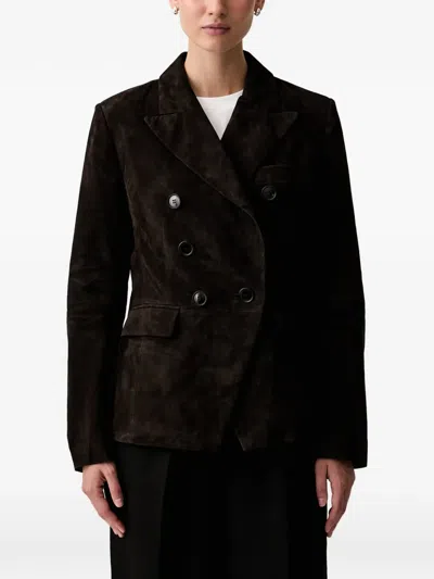 Joop Double-breasted Suede Jacket In Brown