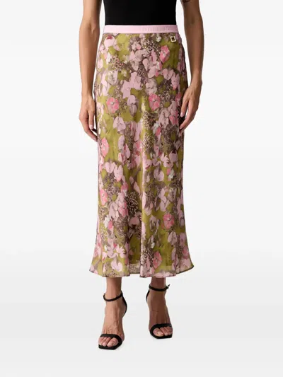 Joop Floral-print Logo-waistband Flared Midi Skirt In Multi