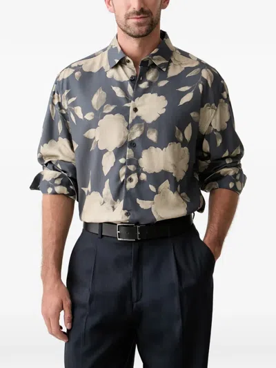 Joop Floral-print Long-sleeve Shirt In Blue