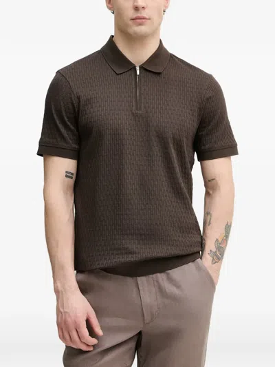 Joop Franciscojose Basket-weave Zip-fastening Polo Shirt In Brown