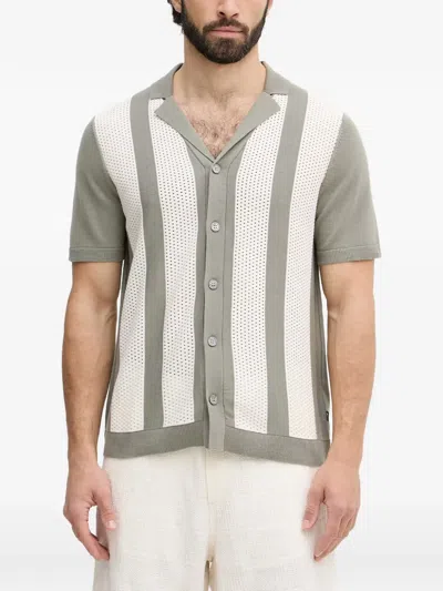 Joop Galvo Striped Pointelle-knit Shirt In Gray