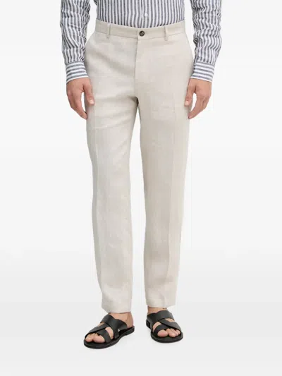 Joop Hank Pressed-crease Logo-patch Trousers In Neutral