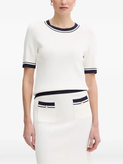 Joop Kirela Contrast-trim Short-sleeve Sweater In White