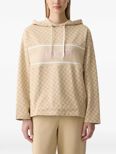 Joop Logo-embroidered Monogram-print Hoodie In Neutral