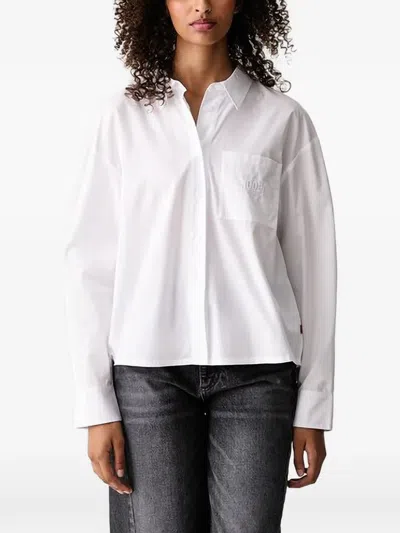 Joop Logo-embroidered Pleated-back Shirt In White