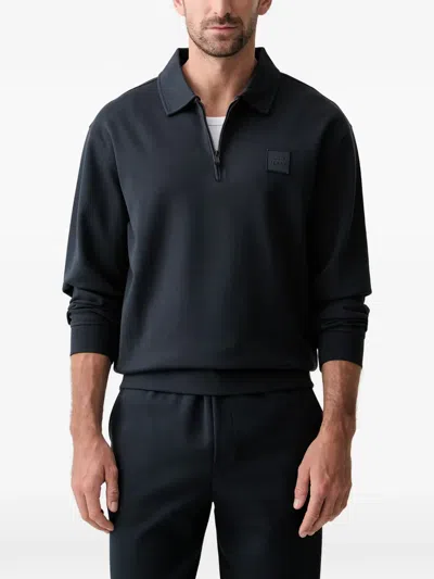 Joop Logo-patch Quarter-zip Sweater In Black