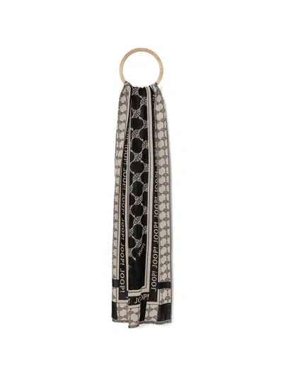 Joop Logo-print Fringed Scarf In Neutral