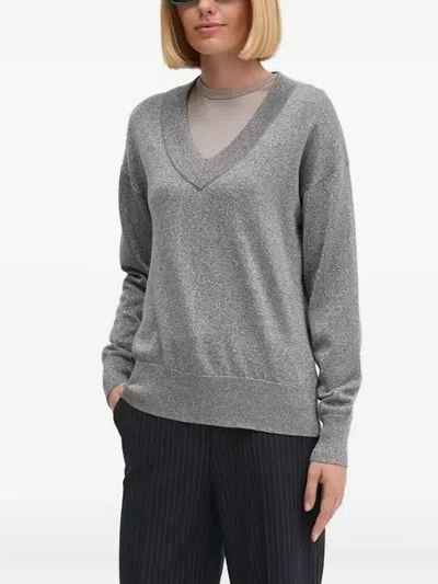 Joop Metallic-effect V-neck Jumper In Gray