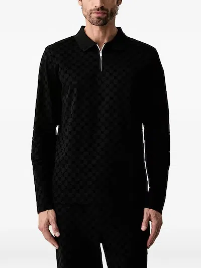 Joop Monogram-pattern Long-sleeve Polo Shirt In Black