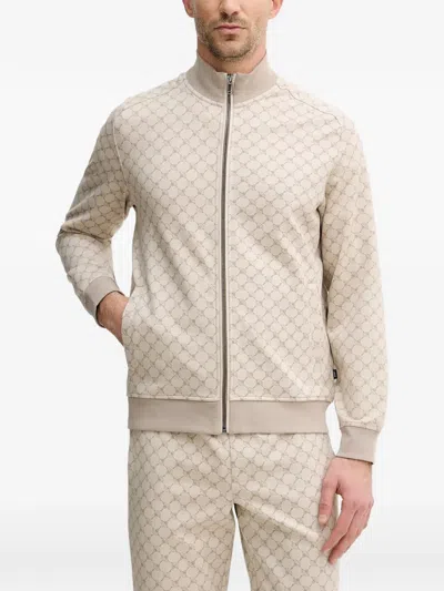 Joop Patterned Zip-up Hoodie In Brown