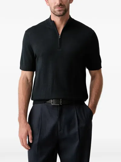 Joop Quarter-zip Knitted Polo Shirt In Black
