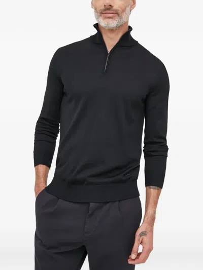Joop Quarter-zip Logo-plaque Sweater In Black
