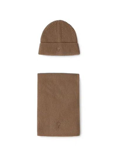 Joop Ribbed-knit Beanie Hat And Scarf (set Of Two) In Brown