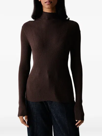 Joop Ribbed-knit High-neck Sweater In Brown