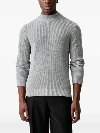 Joop Ribbed-knit Mock-neck Sweater In Gray