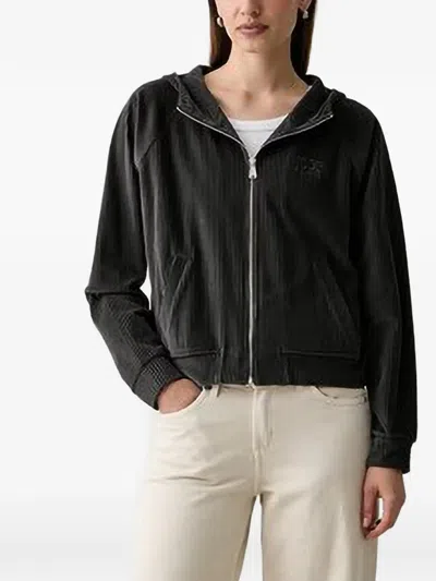 Joop Ribbed-knit Zip-up Hoodie In Gray