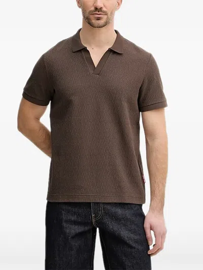 Joop Textured V-neck Polo Shirt In Brown