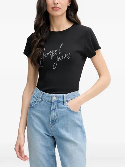 Joop Tineta Rhinestone-logo Ribbed T-shirt In Black