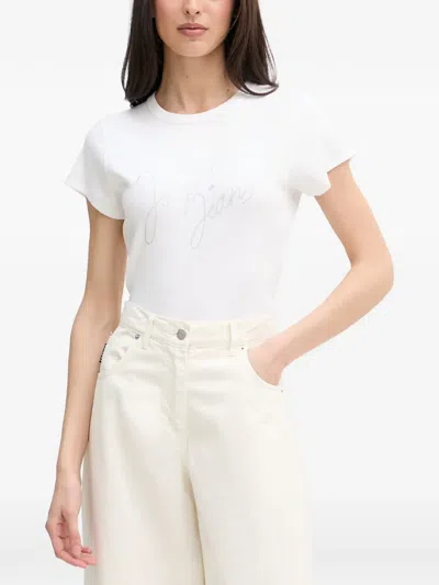 Joop Tineta Rhinestone-logo Ribbed T-shirt In White