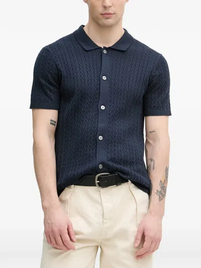 Joop Tristao Chevron-knit Short-sleeve Shirt In Blue