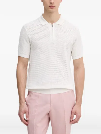 Joop Vascor Waffle-knit Zip-neck Polo Shirt In White