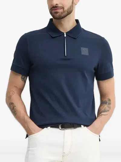 Joop Zip-neck Logo-patch Polo Shirt In Blue
