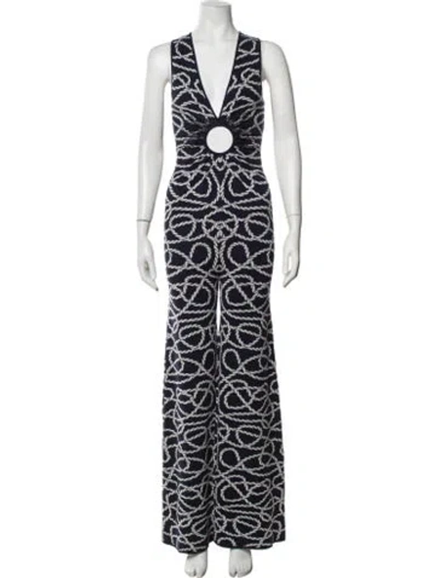 Pre-owned Joostricot Patterned Plunge Neckline Jumpsuit In Blue