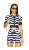 Joostricot X Revolve X Revolve Short Sleeve Crop Cardigan In Navy,white