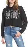 Jordache Kelly Logo Print Cropped Raw Hem Hoodie Sweatshirt In Black In Black