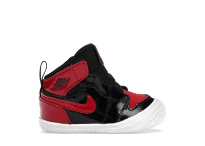 Pre-owned Jordan 1 Crib Bootie Bred Patent Sneakers In Black/varsity Red/white