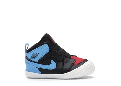 Pre-owned Jordan 1 Crib Bootie Nc To Chi Leather Sneakers In Black/dark Powder Blue/gym Red