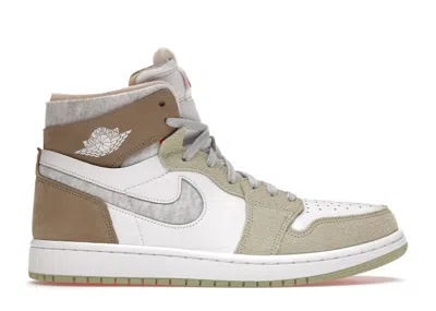Pre-owned Jordan 1 High Zoom Air Cmft (women's) Sneakers In White/grey Heather/olive Aura