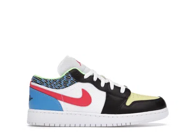 Pre-owned Jordan 1 Low Children's Art Sneakers In Black/light Fusion Red/white