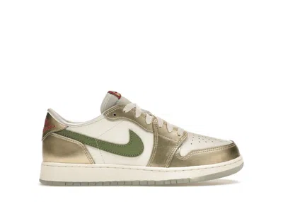 Pre-owned Jordan 1 Low Og Year Of The Dragon (2024) Sneakers In Sail/oil Green/metallic Gold Grain In Multi